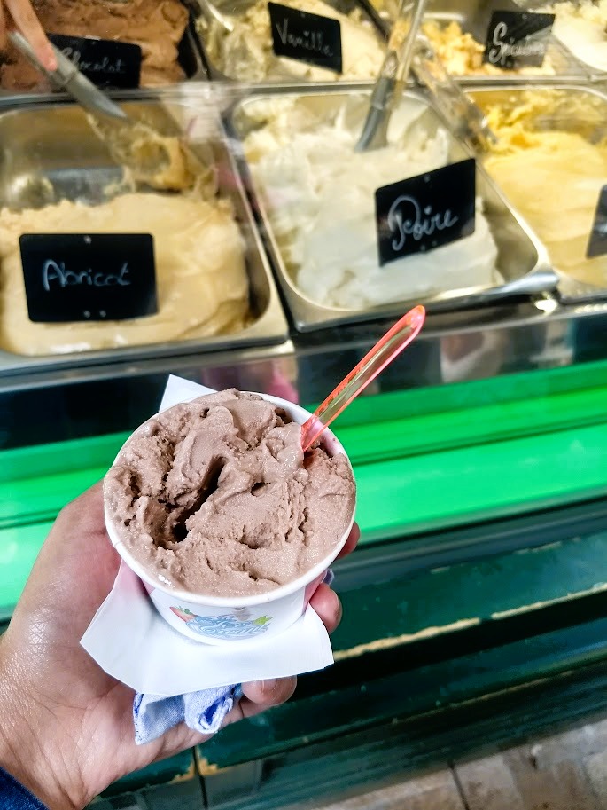 Enjoying gelato by the canal